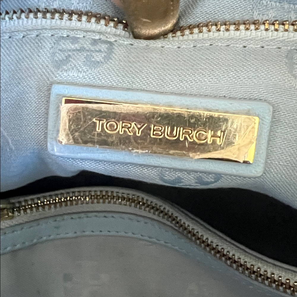 Tory Burch Light Blue Leather Marion Quilted Tote - Picture 7 of 10